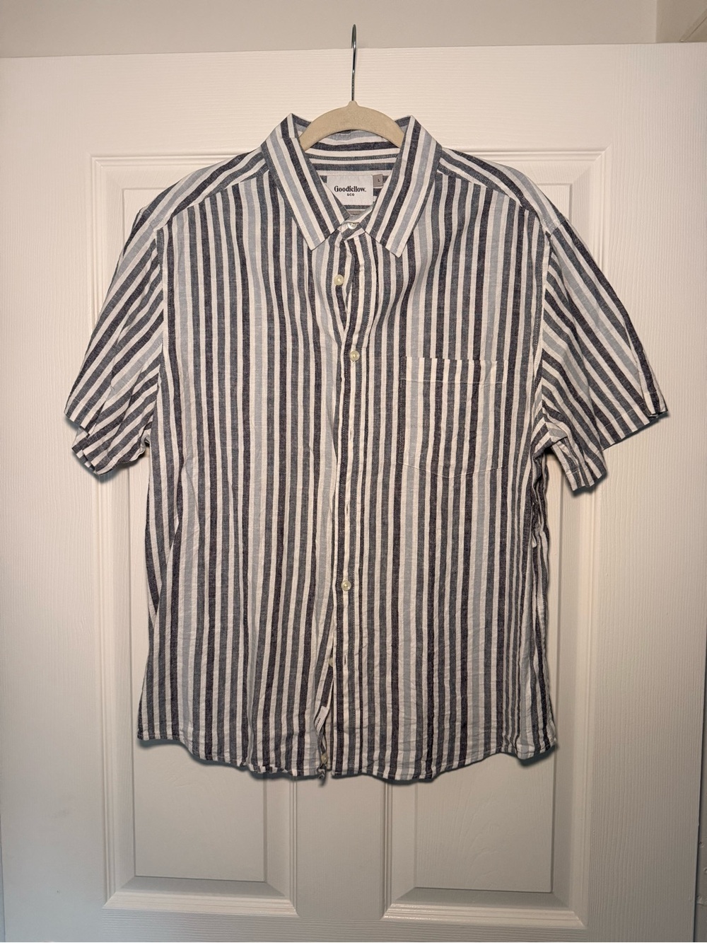 Goodfellow & Co Blue and White Vertical Stripe Short-Sleeve Button-Up Shirt
